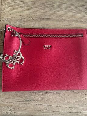 GUESS Hot Pink Wristlet Clutch with Silver Charm Rings